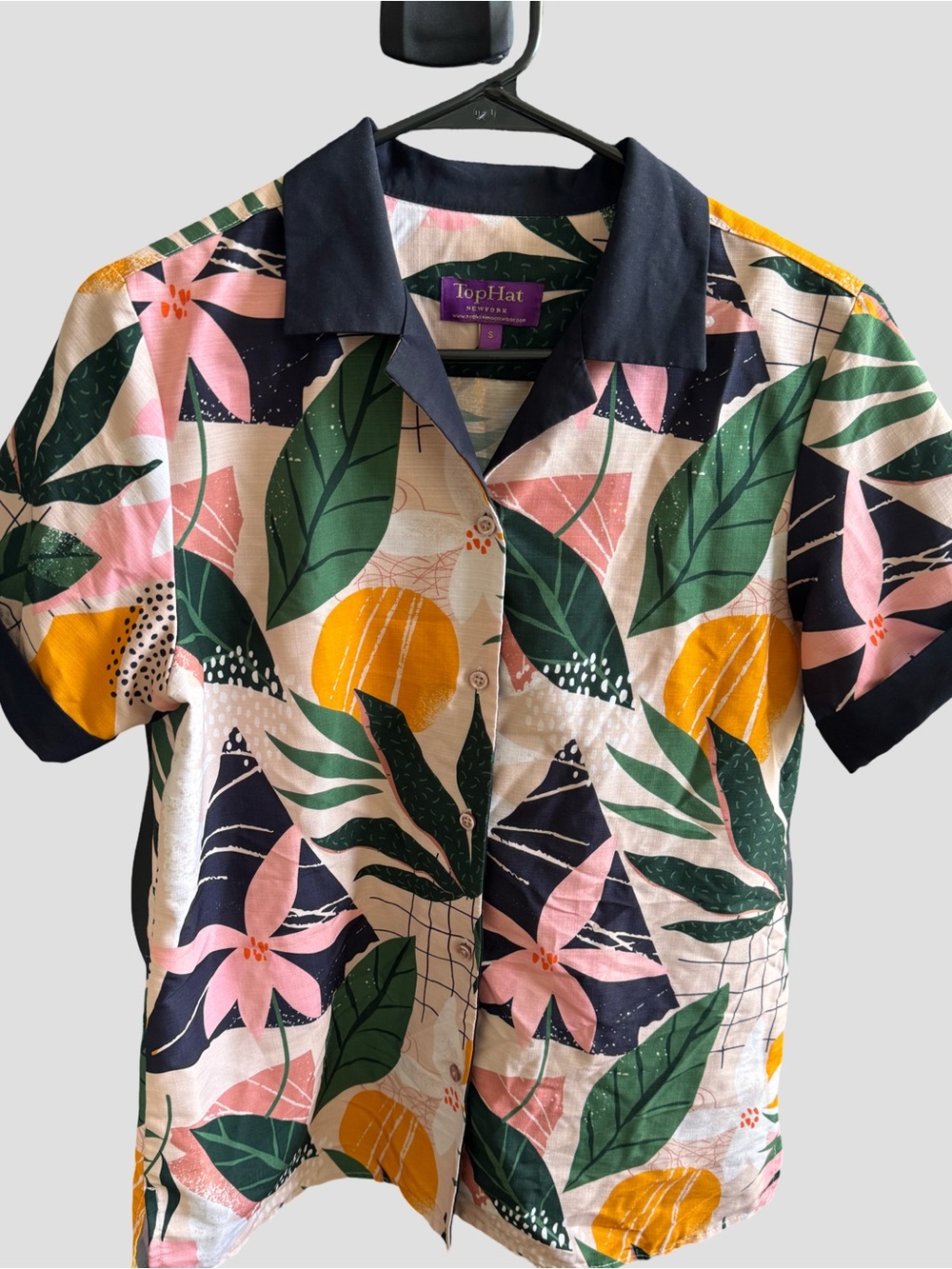 Tropical Print Short Sleeve Button-Down Shirt - Multicolor
